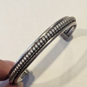 Vintage Tahe Native American Navajo Sterling Silver Twisted Beaded Cuff Bracelet